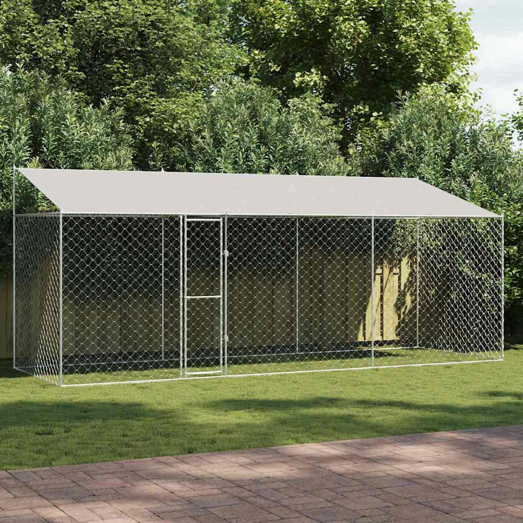 Dog Cage Dog Kennel Outdoor Dog Crate Pet House Grey Galvanised Steel