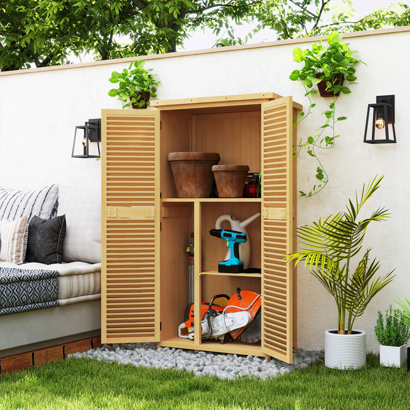 Armoire de rangement extérieure avec tablette, 2 grandes portes en bois avec serrure