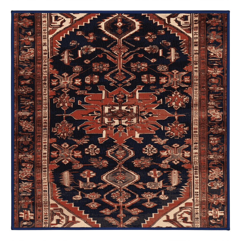 Tapis persan noir lavable à la machine, Carré 7 pi