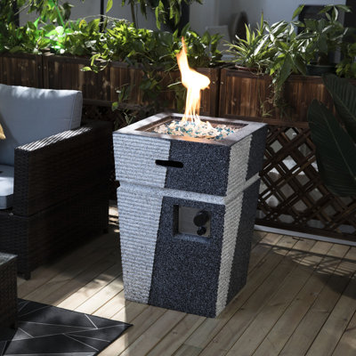 Foyer d'extérieur au gaz en béton - Brûleur au propane, 20,47 po x 20,47 po, bleu, poids de 66 lb, avec couverture de pluie pour foyer au gaz, largeur de 20 po, puissance thermique de 40000 BTU