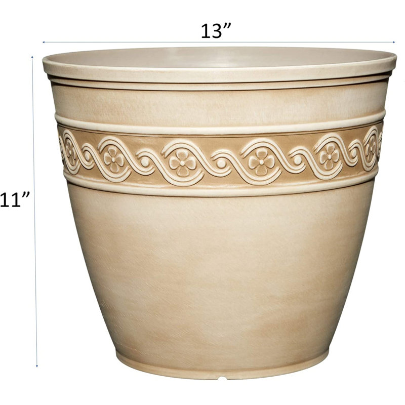 Milahn Resin Round Pot Planter , Concrete Gray, 11" H x 13" W x 13" D
