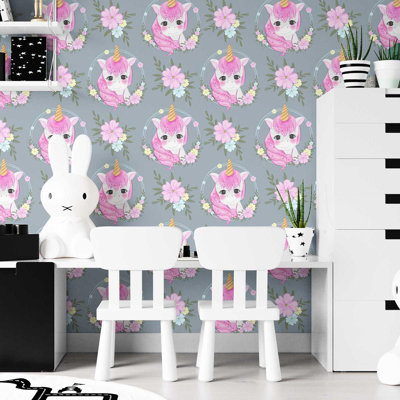 Rouleau de papier peint pelez et collez 8,5 pi L x 24 po Veldange Unicorns and Flowers
