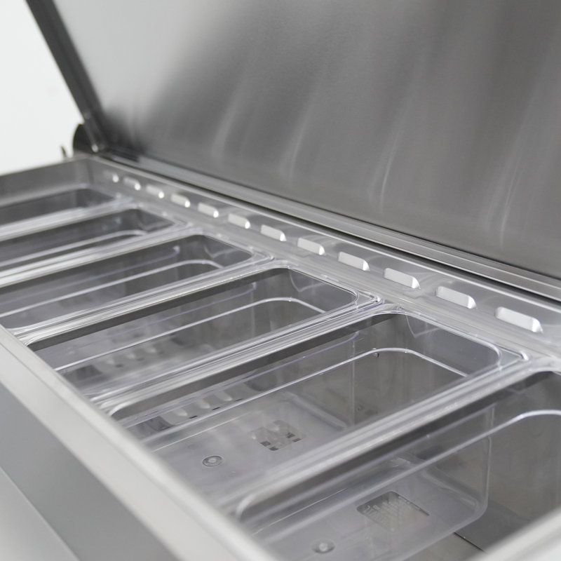 Fennel  44 Inch Pizza Prep Table Refrigerator 11 Cu Ft Stainless Steel With Cutting Board Cold Storage and Adjustable Shelving