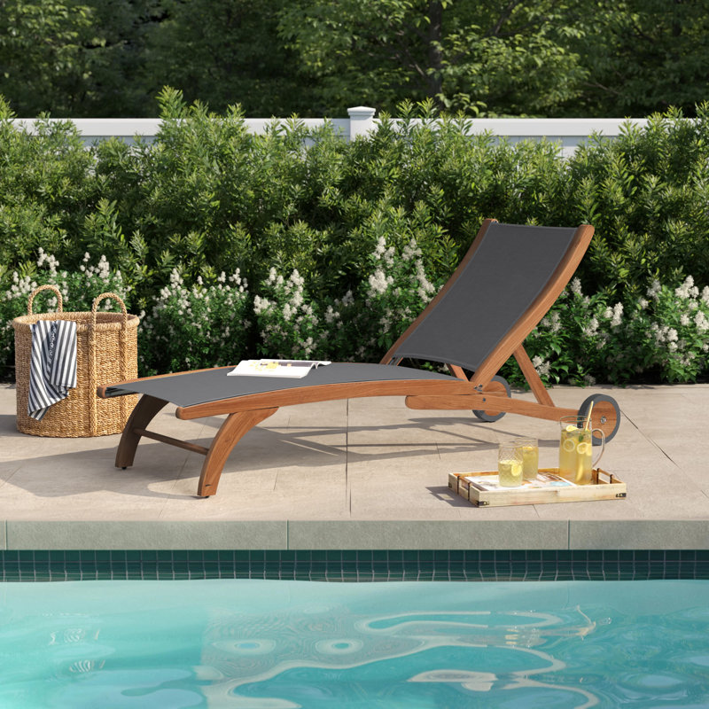 Tolya 78.75'' Long Reclining Teak Single Chaise, White