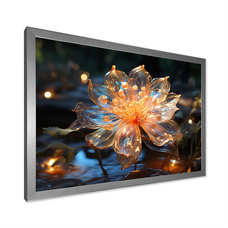 Fleurs de cristal pêche - impression, H 24 po x l 32 po x P 1 po, Cadre photo argenté