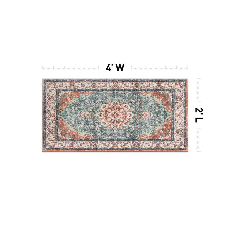 Tapis traditionnel lavable antidérapant à médaillon traditionnel, Tapis de couloir 2 pi x 4 pi