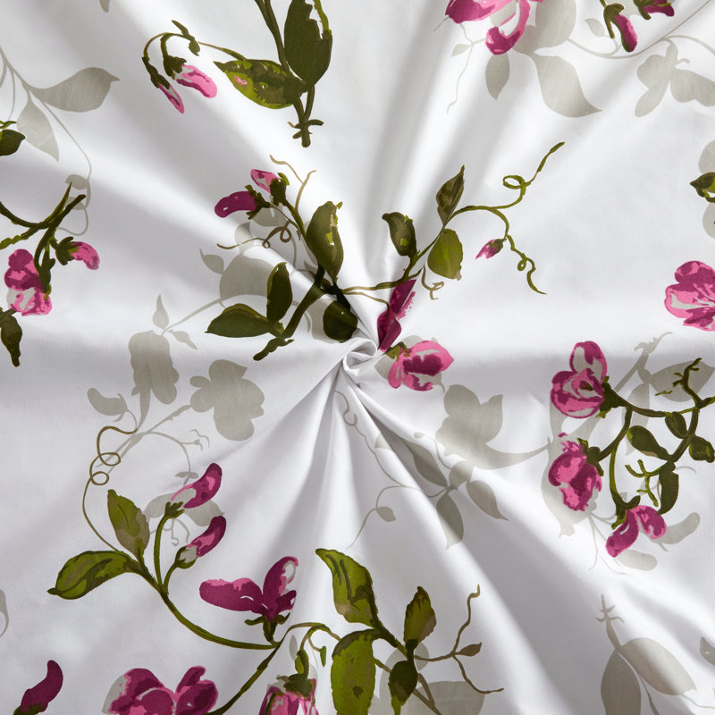Queen Pink Floral Print Bamboo Polyester Deep Pocket Bedding Set