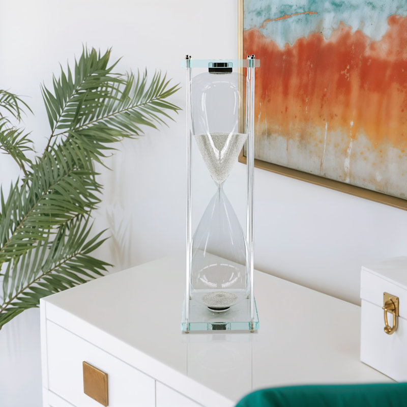 Braley Glass and Metal Hourglass with Decorative Frame, Silver