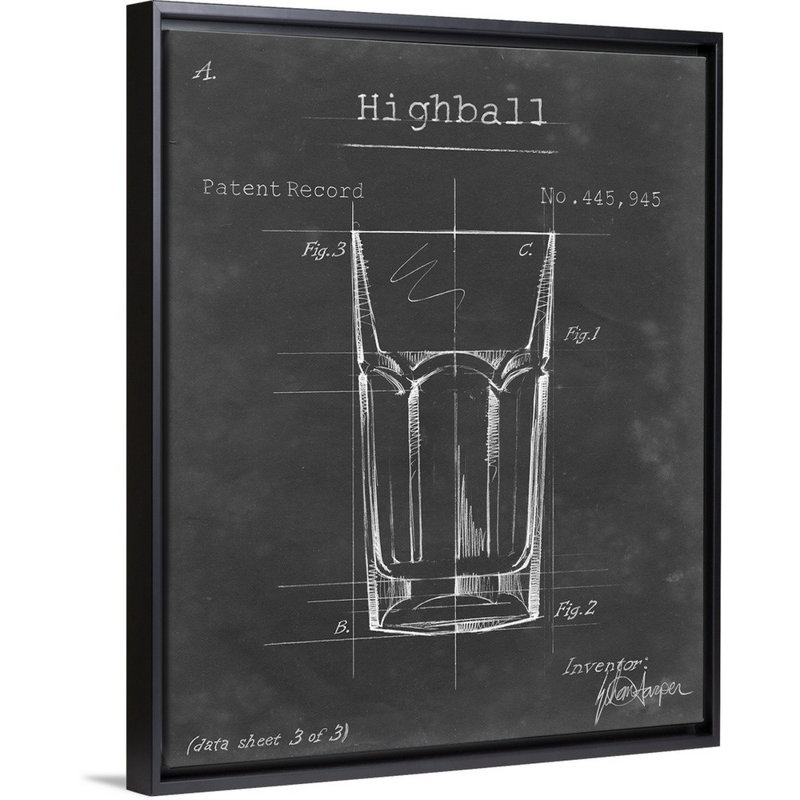 " Barware Blueprint II ", 31.7" H x 25.7" W x 1.75" D, Black Floater Frame