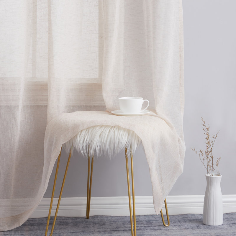 Hailey Faux Linen Sheer Curtain Panels, Beige, 54" W x 84" L