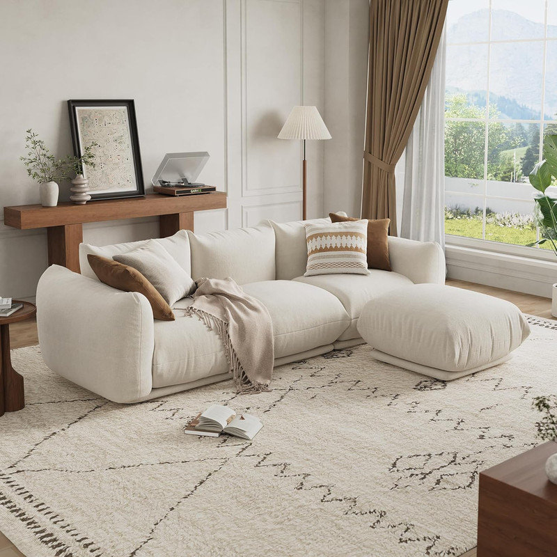 Canapé modulaire en forme de L de Boneless de 102 po, canapé en chenille avec siège de 23,2 po de profondeur