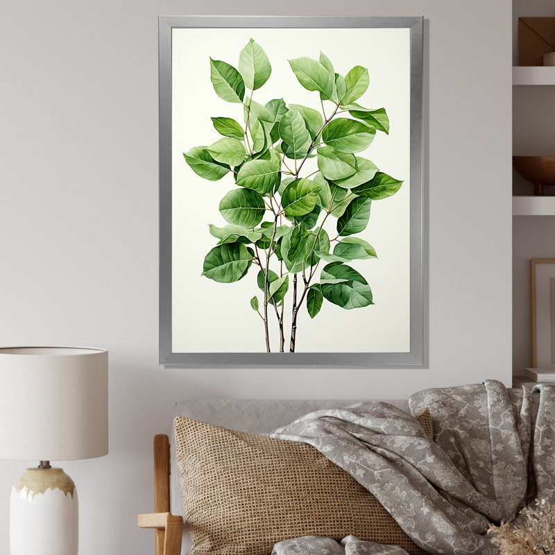 «Green Elegance Leaves» sur toile, H 40 po x l 30 po x P 1,5 po, Cadre simple argenté