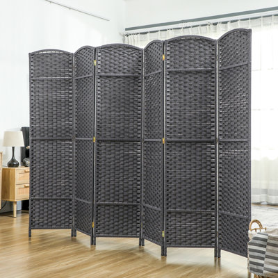 Room Divider, 6 Panel Folding Privacy Screen, 5.6' Tall Freestanding Wall Partition for Home Office, Bedroom, Charcoal Gray,wood