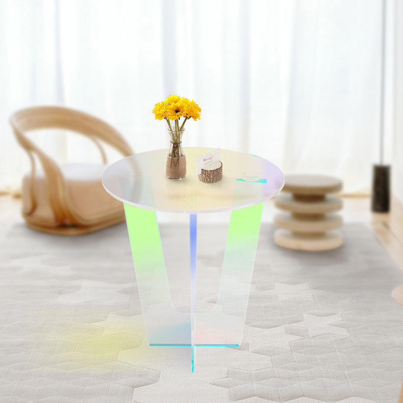 Table de bout Table d'appoint ronde ronde en acrylique irisé de 17,7 po de diamètre x H 20,3 po Table d'appoint arc-en-ciel facile à assembler pour le salon et la chambre à coucher