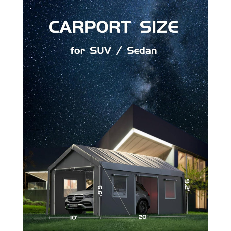 Portable Heavy Duty Canopy 10 ft. W x 20 ft. D Polypropylene Portable Garage Shed