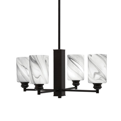 Edge 4 Light Chandelier, 4" Onyx Swirl Glass