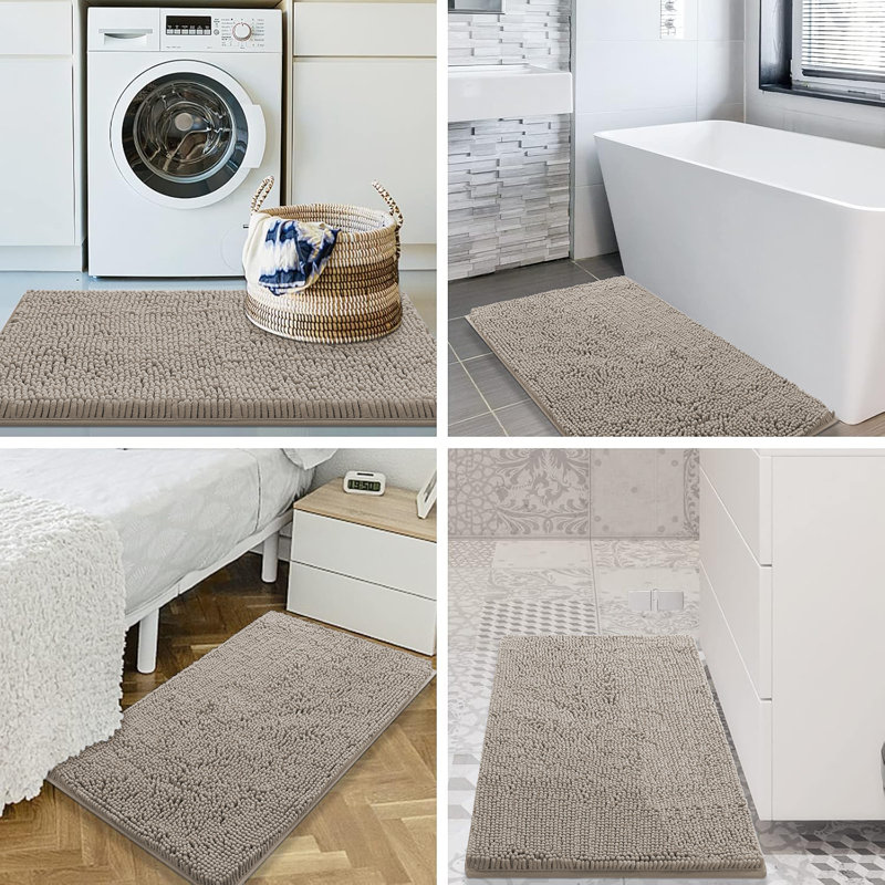 Chenille Non-Slip Non-Slip Bath Mat, 60cm L x 40cm W, Silver