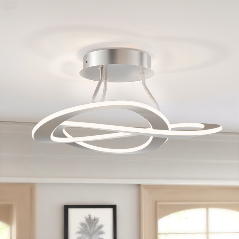 Concord 19.69" W 2-Light Integrated LED Dimmable Semi Flush Mount, Brushed Silver