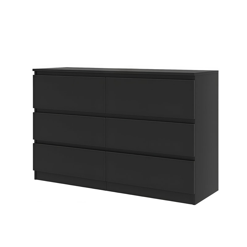 Commode noire à 6 tiroirs, commode large moderne avec design sans poignée