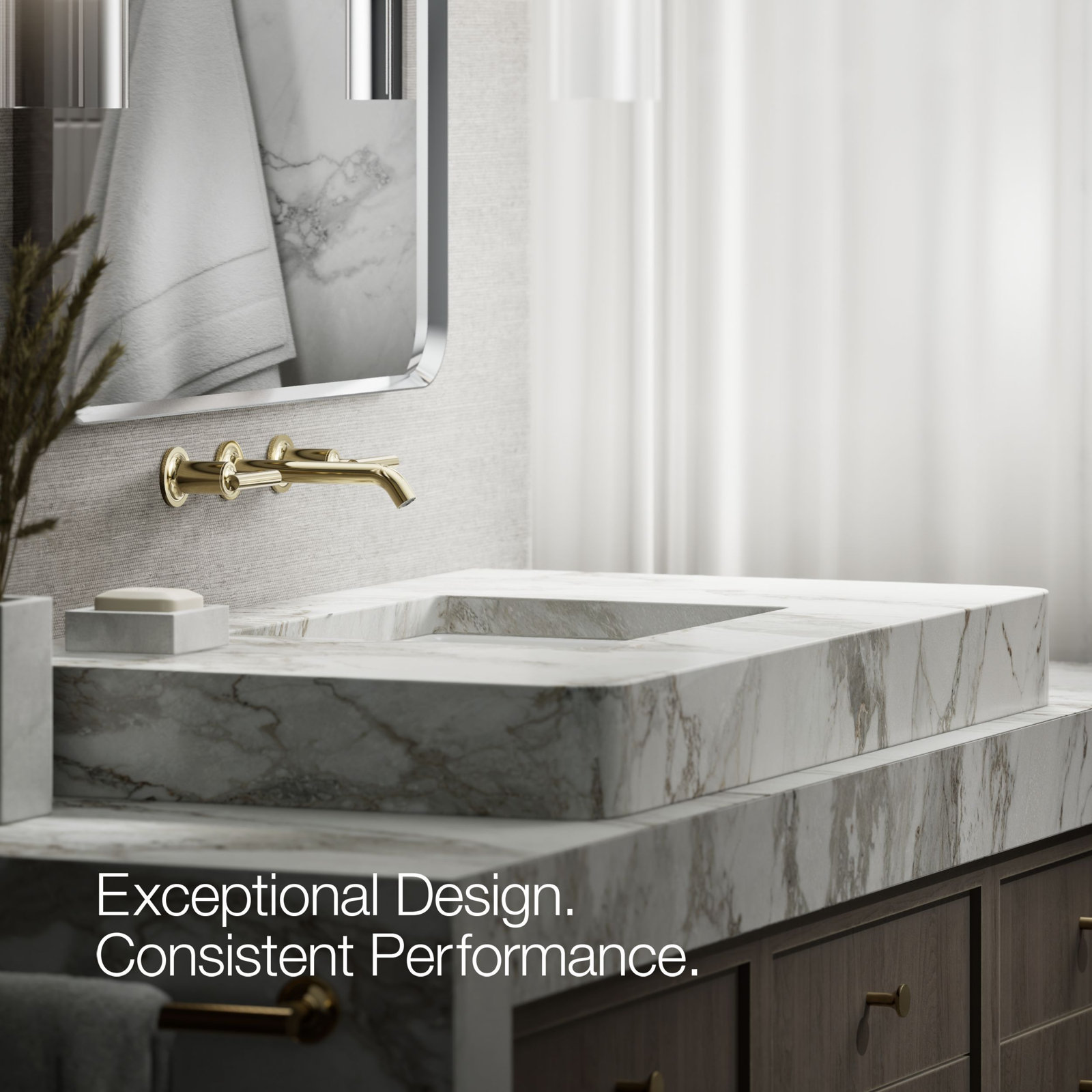 Purist Wall-Mounted Bathroom Faucet, Vibrant French Gold, Lever Handle