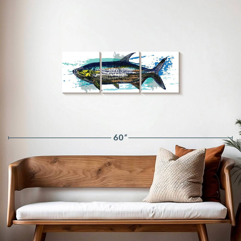 Ensemble de 3 poissons sur toile Tarpon, H 12 po x l 38 po