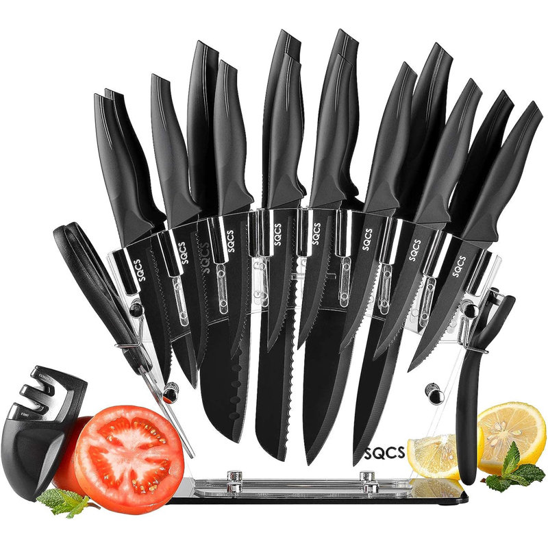 Ensemble de 18 couteaux de cuisine, acier inoxydable, antirouille