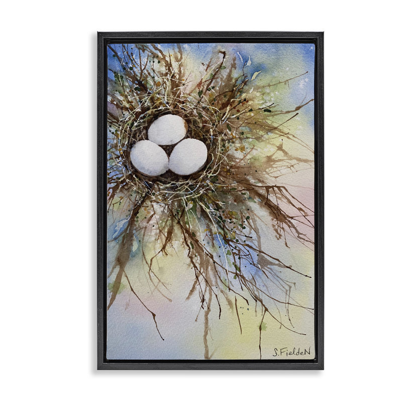 Cadre flottant Modern Watercolor Bird Nest, design par Stephanie Fielden, H 31 po x l 21 po, Cadre flottant noir de jais