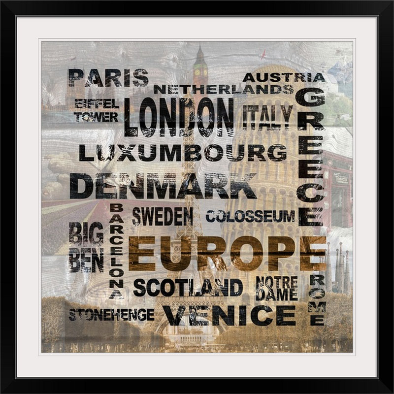 Anneloes «Europe», Alicia Soave, art textuel, Cadre noir, H 20" x l 20" x P 1"