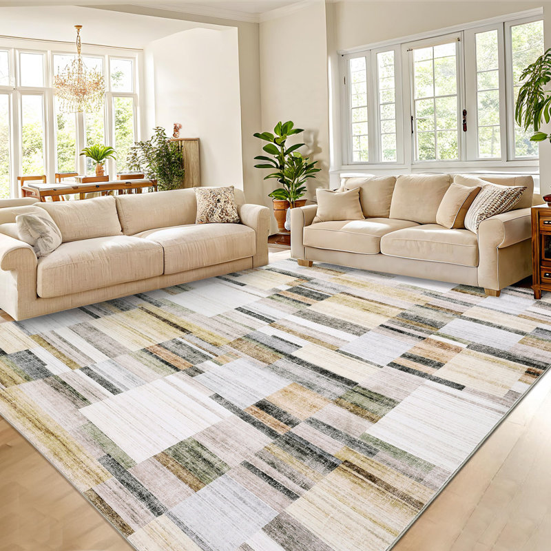 Tapis géométrique antidérapant pour salle de bain, Bleu, Rectangle 10 pi x 13 pi