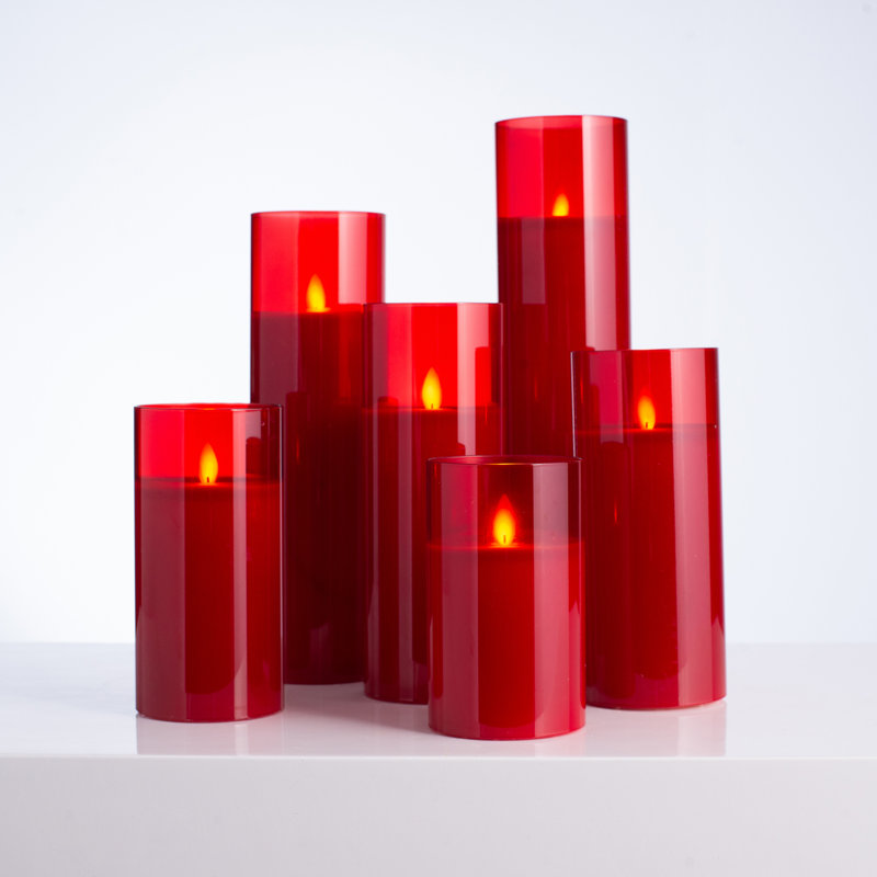 Unscented Flameless Candle with Plastic Holder, Red