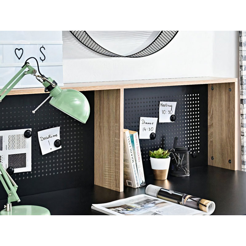Dawnesha Metal Base Writing Desk, Black, Black/Oak