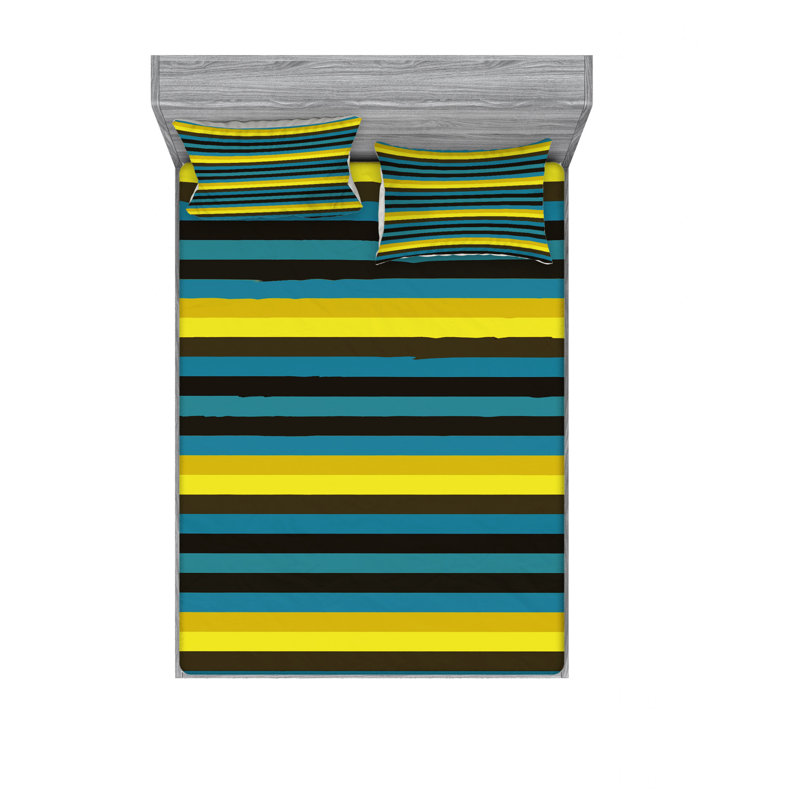 Ensemble de draps Doodle, Ensemble de draps pour lit double avec un drap-hou, Bleu/rose, Soft Striped