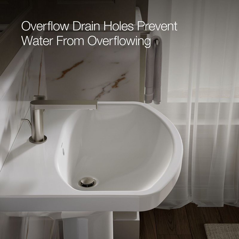 Cimarron® 26.81" Vitreous China U-Shape Pedestal Bathroom Sink with Overflow, White, Single