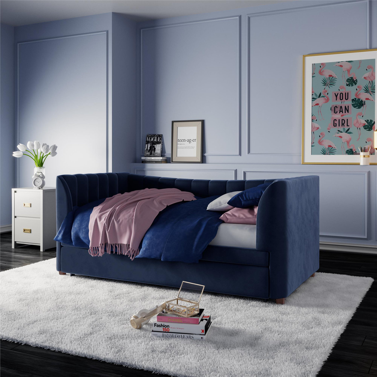 Ricketts Twin Upholstered Daybed with Trundle, Blue