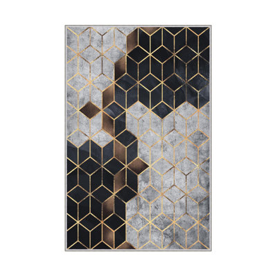 Premium Hall Carpet, 2.6 x 4.9 Feet, 100% Polyester, 650 gr/m² | Antibacterial, Non-Slip PVC Dot Underside, 0.3 in Pile Height | Machine Washable, 3D Digital Print, Durable & Stylish for Home Décor
