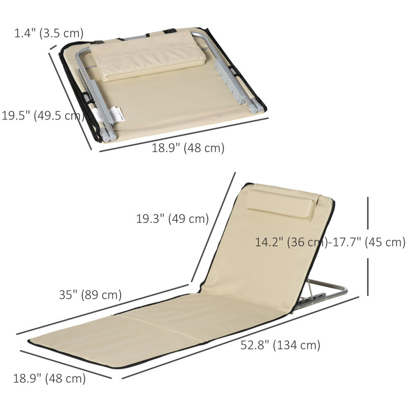 Chaise longue de plage pliante 2 pièces avec coussin, beige, Beige