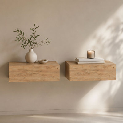 Natural Oak Floating Nightstands, Set of 2