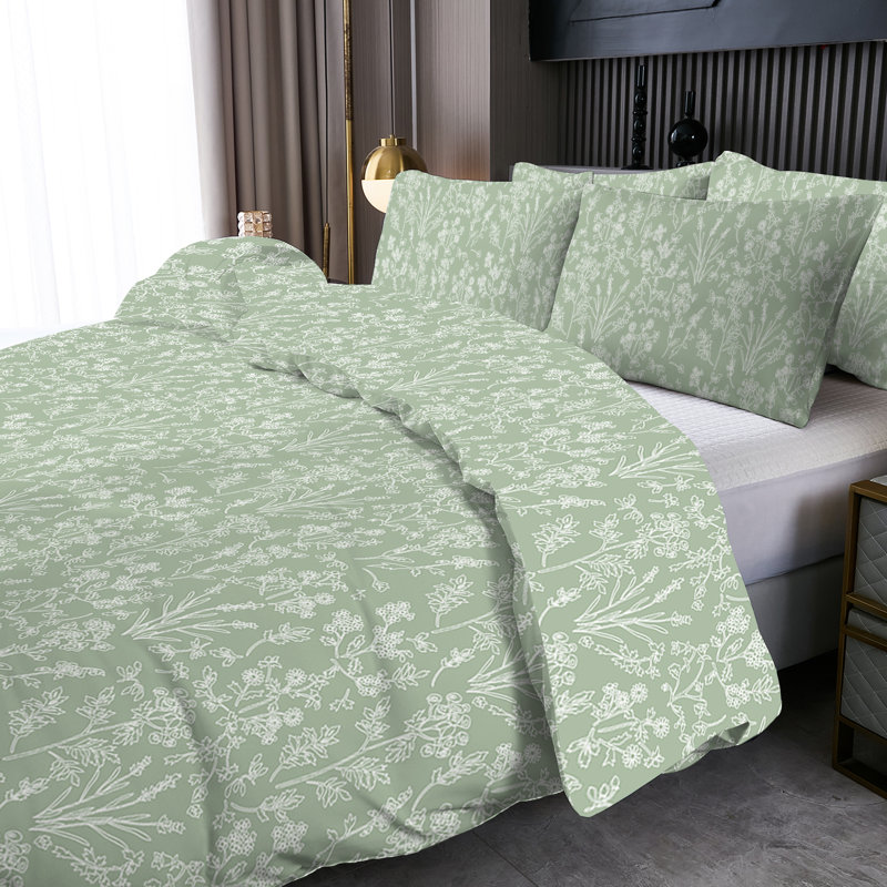 Farmhouse Leaf Set, Queen Duvet Cover + 2 Pillowcases, Green