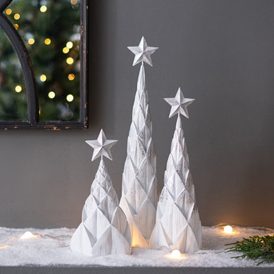 Ensemble de 3 pièces d'ornement en résine de Noël, arbre de Noël blanc de 8,8 pouces de haut, décorations de fêtes