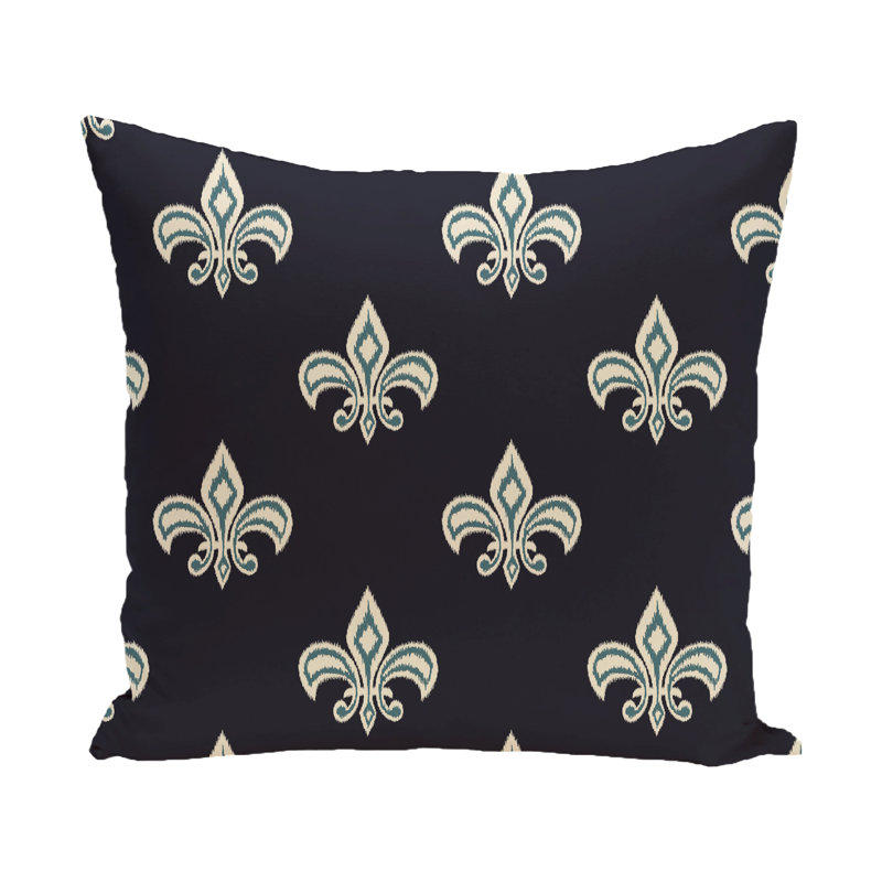  Housse et insert de coussin carré Fleur de Lis, H 16 po x l 16 po, Bleu marine