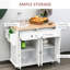 Îlot de cuisine, blanc, avec des matériaux de fabrication robustes, comptoir en bois d'hévéa, support à épices, porte-serviettes et tiroirs