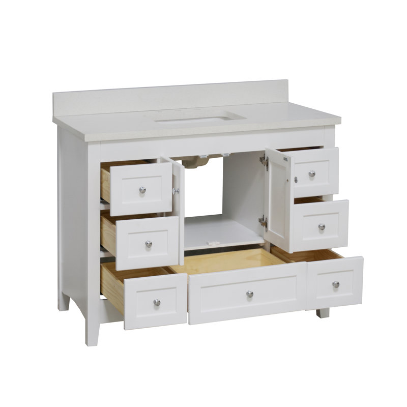 Edber 48'' Single Bathroom Vanity with Top, Quartz, White