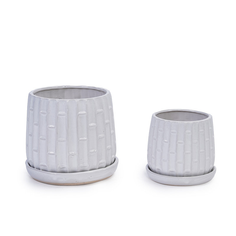 Ensemble de 2 pots de fleurs en céramique, jardinière moderne de 7 po pour patio, jardin, rebord de fenêtre - gris, Blanc