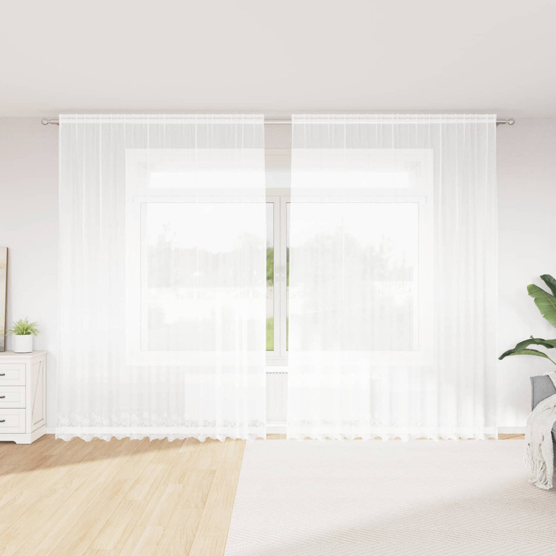 Curtains With Curtains Floral White Polyester, 300cm Width x 280cm Drop