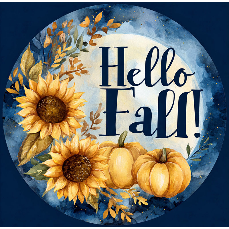 «Hello Fall Sunflowers», art mural sur toile tendue, H 20 po x l 20 po