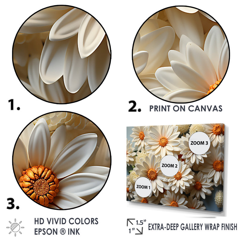 " White Daisy Bloom Elegance I ", White Floater Framed, 16" H x 32" W