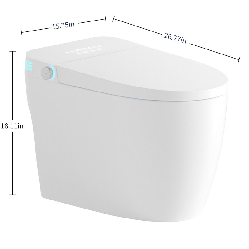 Bidet Toilet With One - Piece Seat, Auto Flush And Open/Close, Heated Seat Adjustable Temperature, Warm Water Wash Dry, Remote Control Function, Sensor Cover, Female Wash, Rear Move Modes, Night