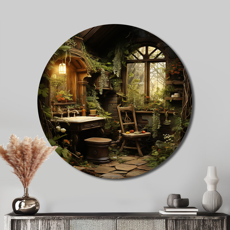 Salle de bain rustique Woodland Retreat IV - Humour, décoration murale ronde en métal, H 29 po x l 29 po
