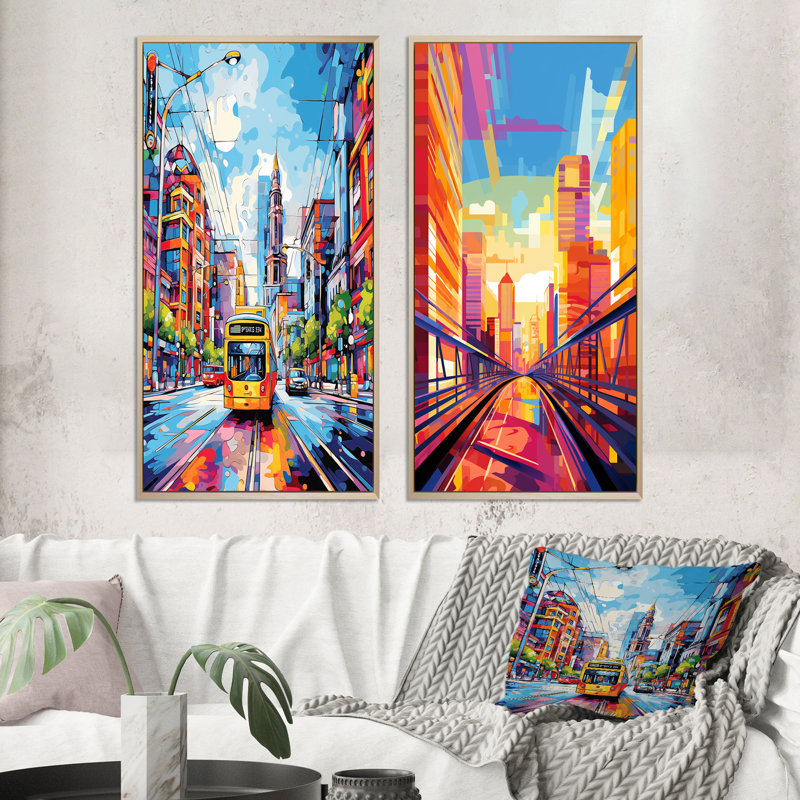 «City Berlin Popart», 2 pièces sur toile, H 40 po x l 40 po, Encadrement brun