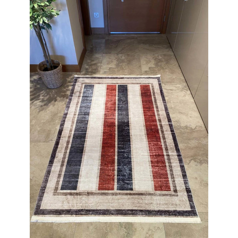 Tapis rectangulaire en coton avec envers antidérapant Landree, Tapis de couloir 2 pi 7 po x 13 pi 1 po